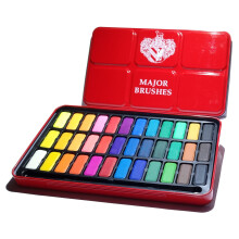Major Brushes Artist Watercolour Paint Tin 36 Blocks Red Metal Lid