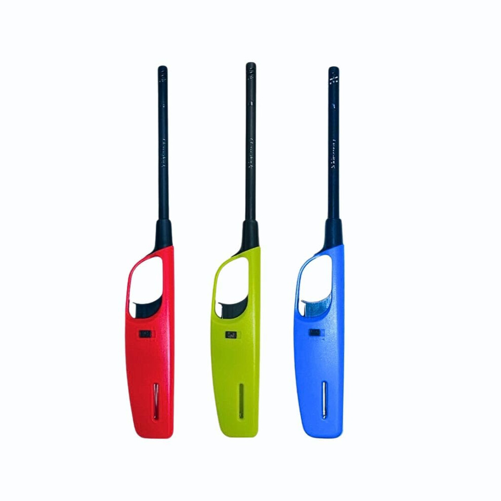 Ezkart Pack Of 3 Large Bbq Lighters Refillable Safety Gas With Assorted Colours Suitable For Kitchen, Barbecue, Candles, Camping, 52101472