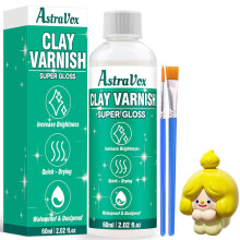 AstraVox 60ml Air Dry Clay Glaze with 2 Brushes, Varnish to Prevent Crack and Yellow, Waterproof Clay Varnish for Craft, Ceramic, Pottery, High-Gloss