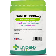 Lindens - Garlic 1000mg - 200 Odourless Capsules - UK Made - One-A-Day - Standar