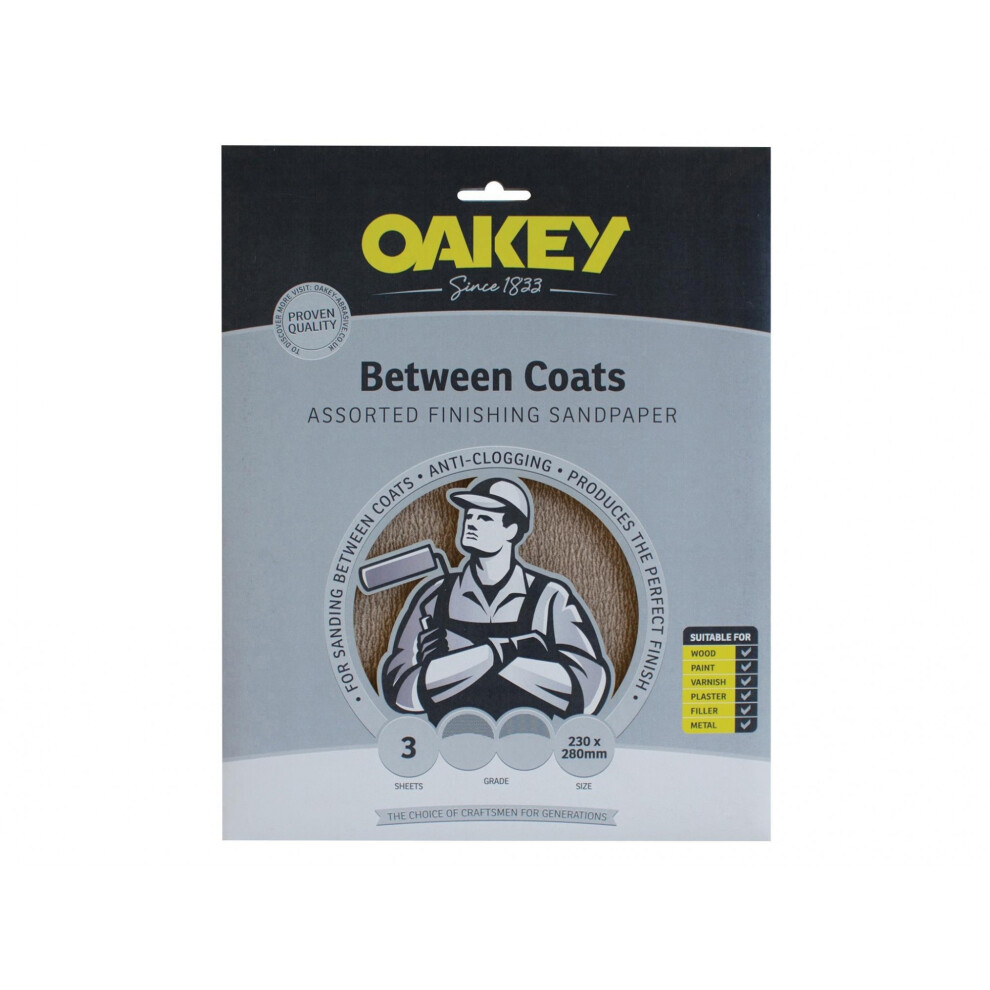 Oakey Between Coats Finishing Sandpaper 230 X 280Mm Assorted (3) 5063750485492