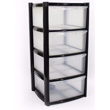 Plastic Storage Drawers - Large - 4 Drawers (Black)