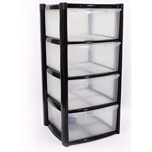 Plastic Storage Drawers - Large - 4 Drawers (Black)