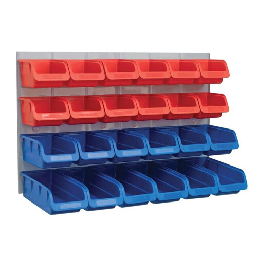 Faithfull Faithfull 24 Plastic Storage Bins With Metal Wall Panel