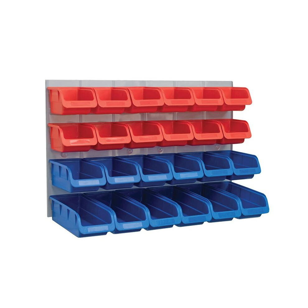 Faithfull 24 Plastic Storage Bins With Metal Wall Panel 5063750459738