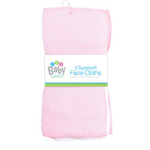 New 3 Pack Super Soft Baby FACE Hand Cloths Bath Flannel Wash Towel Wipe Feeding (Pink & White)