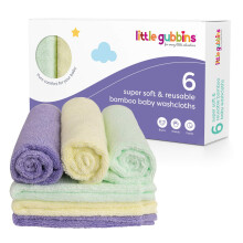 Little Gubbins 6 Bamboo Baby Washcloths 100% Bamboo Bath Washcloth Reusable Face Towels Anti-Bacterial Perfect for Newborn