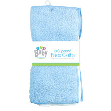 New 3 Pack Super Soft Baby FACE Hand Cloths Bath Flannel Wash Towel Wipe Feeding (Blue & White)
