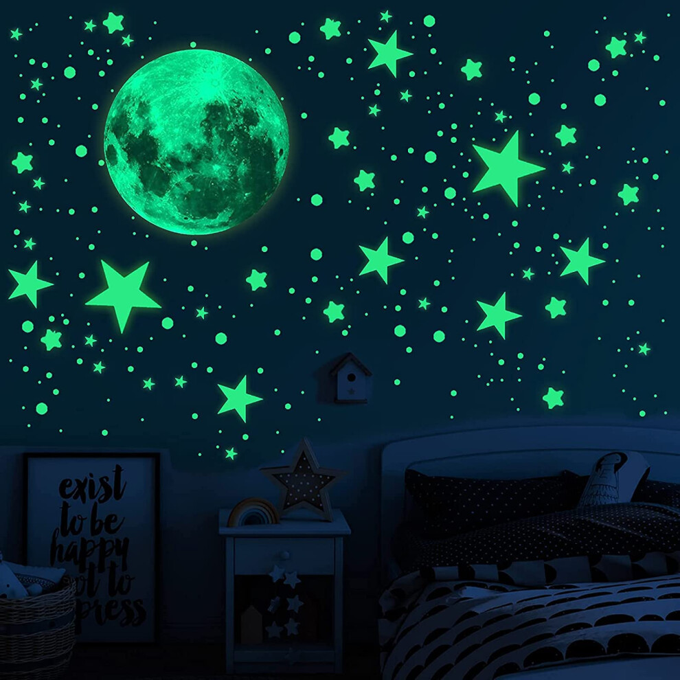 Cyh 563 Pieces Glow In The Dark Stars Wall Stickers, Moon And Stars Luminous Stickers, Fluorescent Star Sticker Ideal For Ceiling,