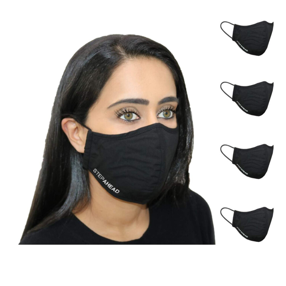Step Ahead | 5 Pack Triple Layer Cotton Black Face Mask (Pack Of 5) Unisex Reusable Fashion Washable | Nano Mesh Water Repellent Layer- Protects Fr