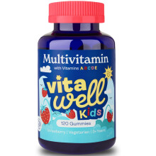 Vitawell Kids Multivitamin Gummies - 120 Natural Strawberry Flavour (4 Month Supply) | Chewable Kids Multivitamin Chews | Vitamin D3, A, E, C, B6, B1