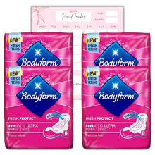 Body form 10 Ultra Sanitary Towels with Wings Pack of 4, 40 (10 x4 Packs) Perfume Free Period Pads, Normal Flow Cour-V Ultra with Caliko Period Track