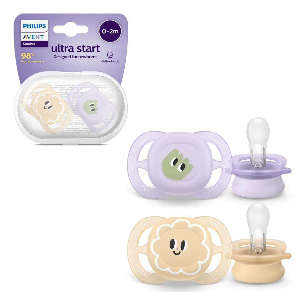 Philips Avent Ultra Start Soothers, Orthodontic Dummies Designed For Newborns, Silicone Symmetrical Teat, Bpa Free, With Sterilising/Carrying Case, 2