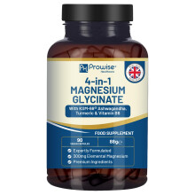 4-in-1 Magnesium Glycinate Added with KSM-66 Ashwagandha, Turmeric and Vitamin B6 | 90 Vegan Capsules | 4,001 mg per Serving | Easy to Swallow Ca