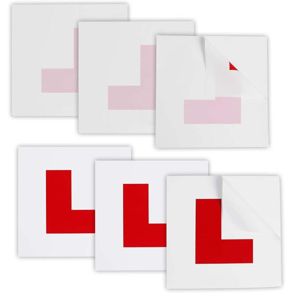 Zeeorymn L Plates For Learner Drivers, 6-Pack Set With 3 Self-Adhesive And 3 Electrostatic Plates, Red 5051226426728