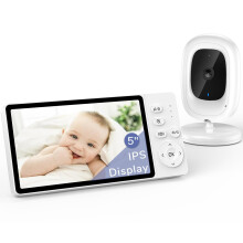 jeeber 1080P No Wifi Video Baby Monitor, 5" IPS 1080p Screen, HD Night Vision, Two-Way Talk, Lullabies, Temperature Sensor, 3X Zoom, and VOX