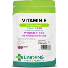 Lindens Vitamin E Oil 100IU - 200 Capsules - UK Made - Skin - Powerful Antioxidant | Protection of Cells from Oxidative Stress | Vitamin E Capsules |