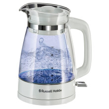 Russell Hobbs Carafe Style 1.7L Cordless Electric Glass Kettle with white handle, lid & base and blue internal illumination (Fast