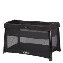 Graco FoldLite LX Unique Travel Cot with Bassinet Folds Down Super Small, Birth to Approx. 3 Years, Midnight Fashion