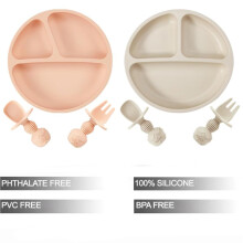 PandaEar 2 Pack Silicone Baby Suction Plates with 2 Spoons 2 Forks for
