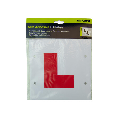 Sakura L Plates For Learner Drivers LP102 - Pair Self-Adhesive Or Tie On - Safe Visible Durable 1