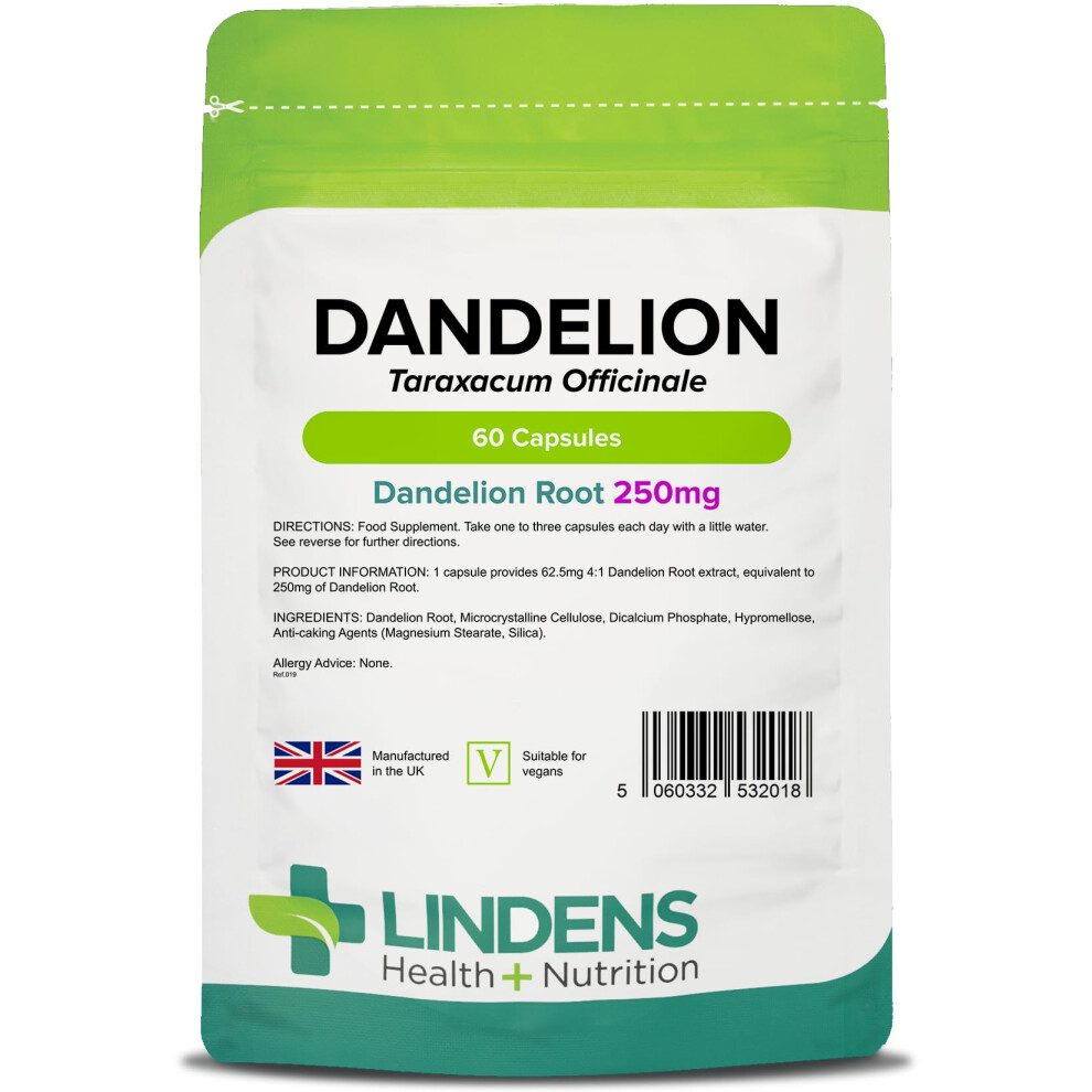 Lindens - Dandelion 250Mg - 60 Capsules - Uk Made - Water Balance - High Strengt