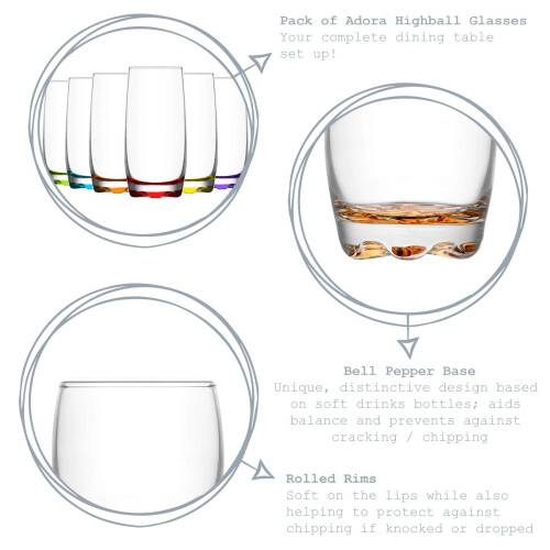 6x Multicolour 390ml Adora Highball Glasses 1