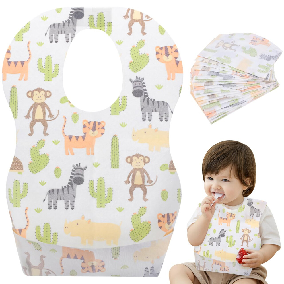 Artibetter Disposable Bibs 20-Pack, Baby Weaning Bibs With Food Catcher - Pocket Adjustable Travel Pack For Newborn Infant Baby Toddlers