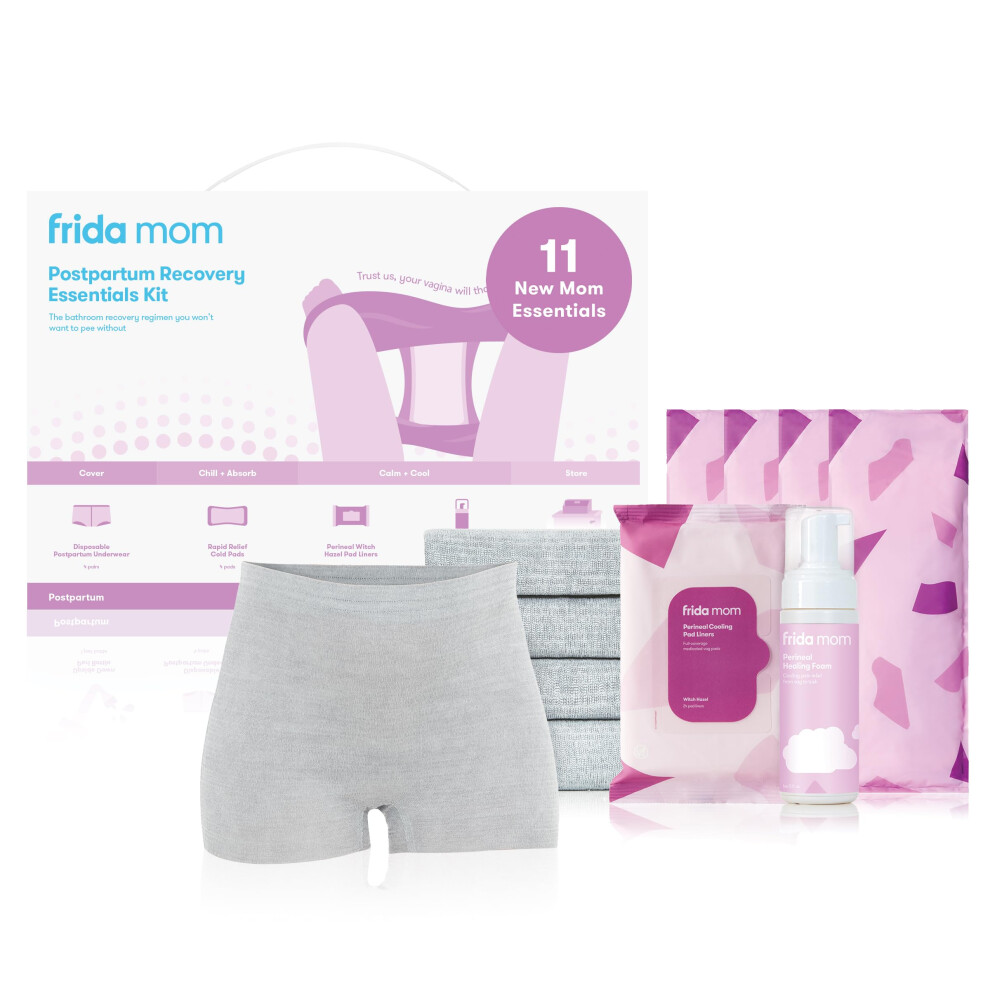 Frida Mom Postpartum Recovery Essentials Kit, Ideal Gift For New Mums, Includes Cooling Pad Liners, Ice Maxi Pads, Disposable Knickers, Perineal Heal
