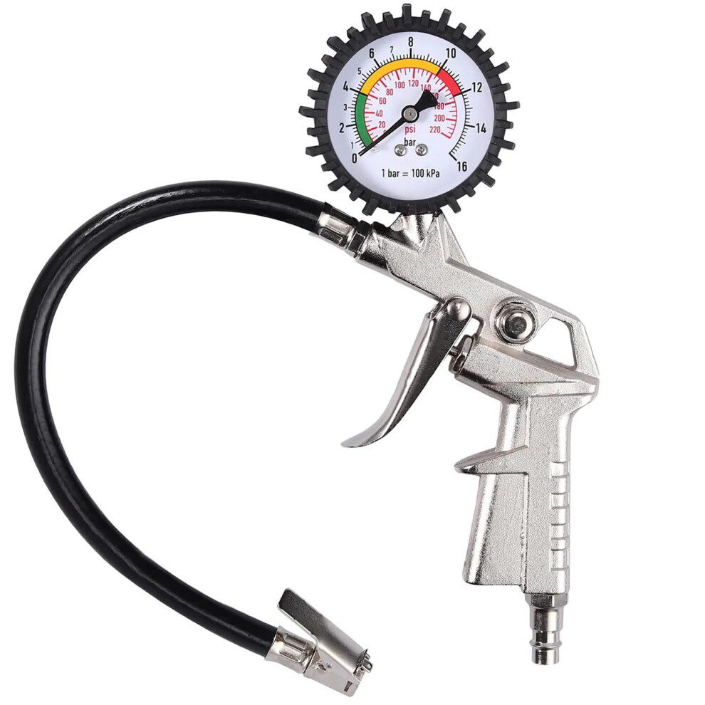 Bohaner Car Tyre Pressure Gauge 220Psi Inflator Gun Gauge Meter With Rubber Hose 16 Bar Air Compressor Car Van Tire Tool For Compr