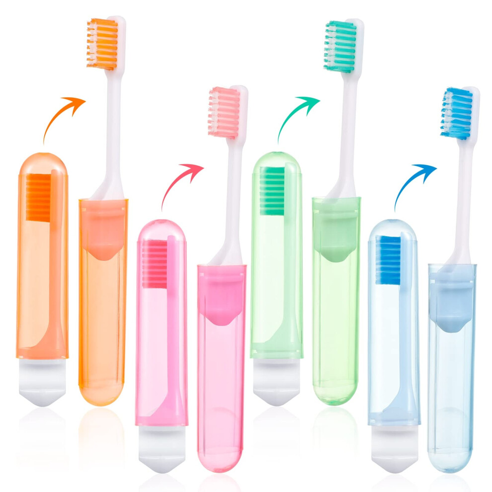 Xinzistar 4-Piece Portable Soft Toothbrush Set - Folding Travel Toothbrush For A