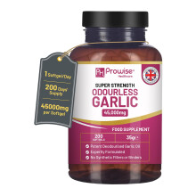 Odourless Garlic Capsules | 45,000mg per softgel | 200 softgels (not Tablets) Super High Strength | Cold Pressed and Deodourised Premium Garlic Oil E