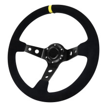 Acclcors Universal Racing Steering Wheel, Gaming Steering Wheel 350mm/14inch 6 Bolt Grip Suede Deep Dish with Horn Button for Raci