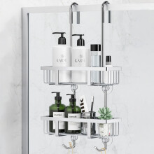 pickpiff Shower Caddy Hanging-2 Tier Shower Storage Over Door Rack Holders, Silver