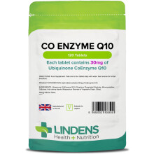 Lindens - Coenzyme Q10 30mg - 120 Tablets - UK Made - Popular for Statin Users | Protection from Oxidative Stress | CoQ10 Ubiquinone | Ubiquinol | Le