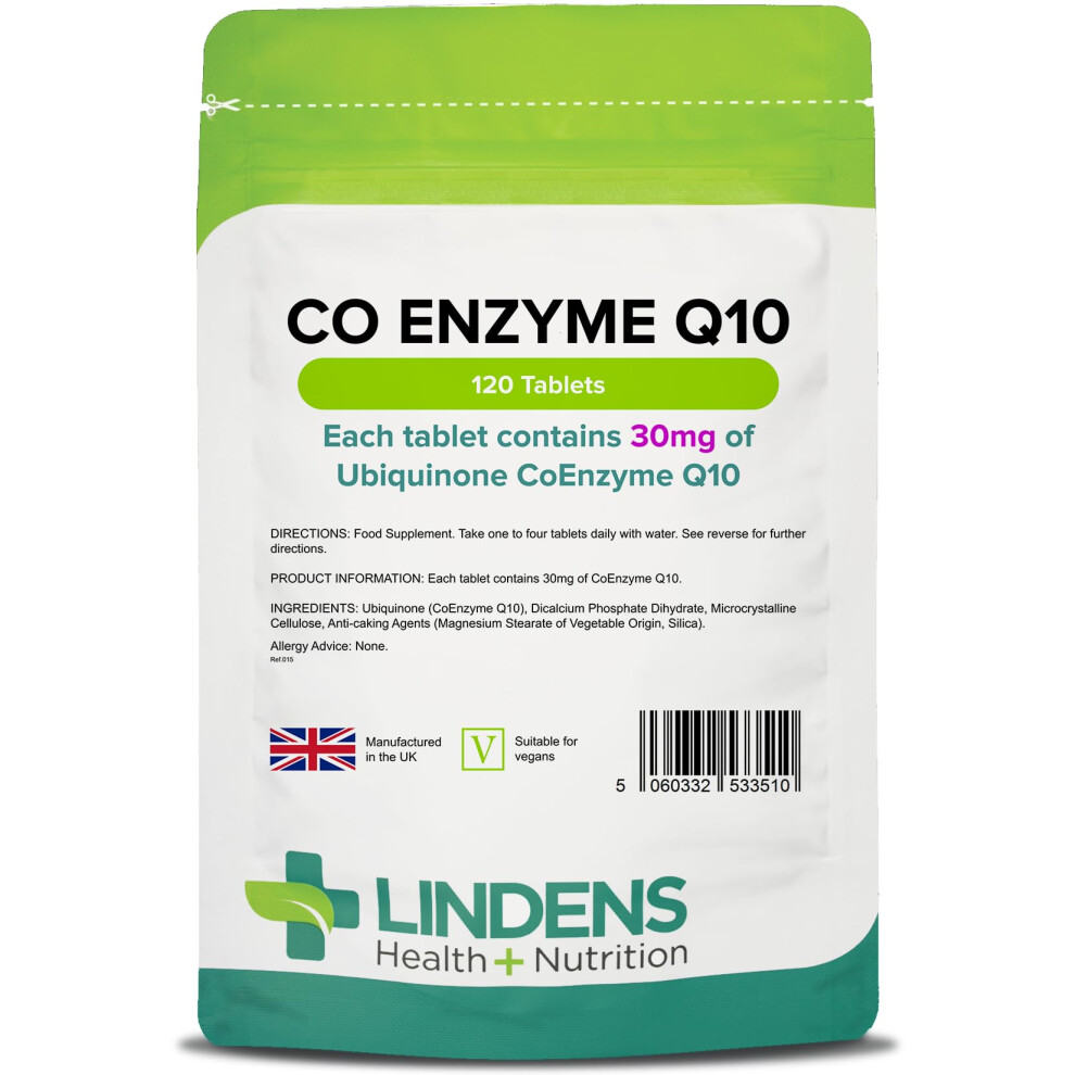 Lindens - Coenzyme Q10 30Mg - 120 Tablets - Uk Made - Popular For Statin Users | Protection From Oxidative Stress | Coq10 Ubiquinone | Ubiquinol | Le