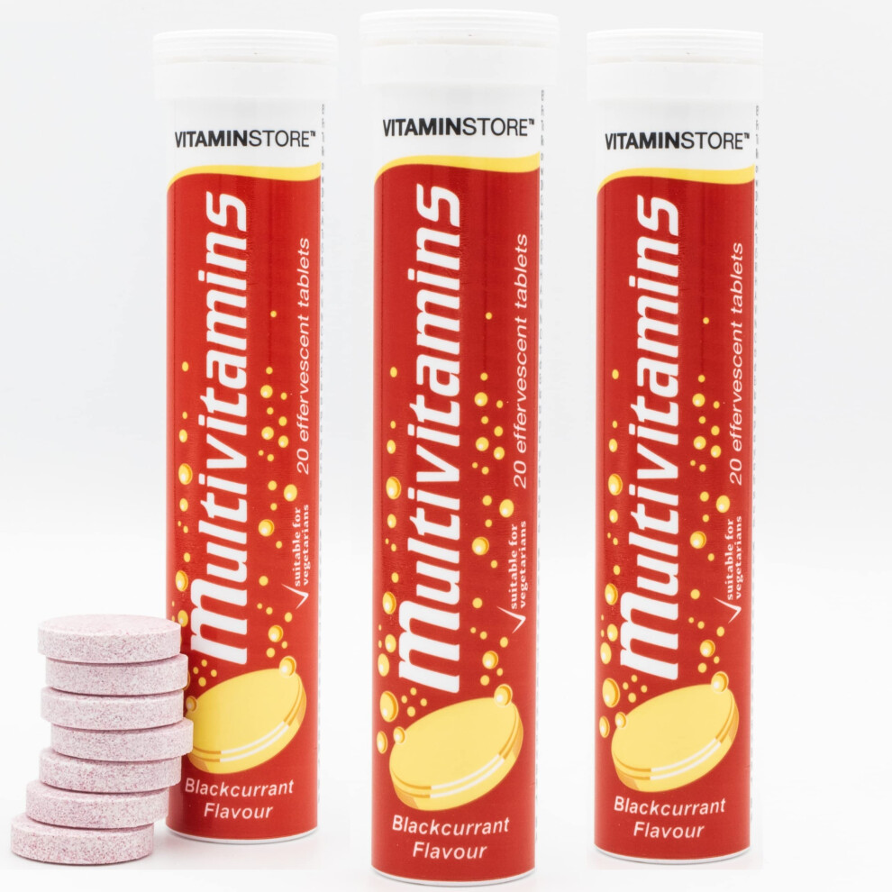 Vitamin Store Effervescent Multivitamins | 3 Packs Of 20 Blackcurrant Flavour Fizzy