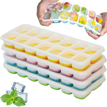 Ram 4 X Pack Silicone Ice Cube Tray Set of 4 Ice Moulds Freezer Stackable Non Spill Ice Cube Tray Dishwasher Safe BPA Free