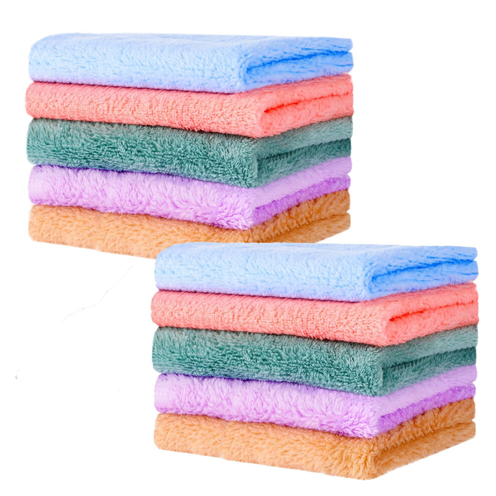 Friusate Face Flannels Pack Of 10, Flannel Face Cloth 25X25 Cm Coral Fleece Washcloths Small Towels For Kids Baby Newborns Sensitive Skin