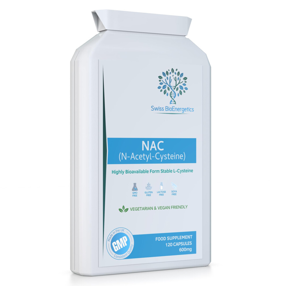 Swiss Bioenergetics N-Acetyl Cysteine (Nac) 600 Mg 120 Capsules - Uk Manufactured And Suitable For Vegans & Vegetarians