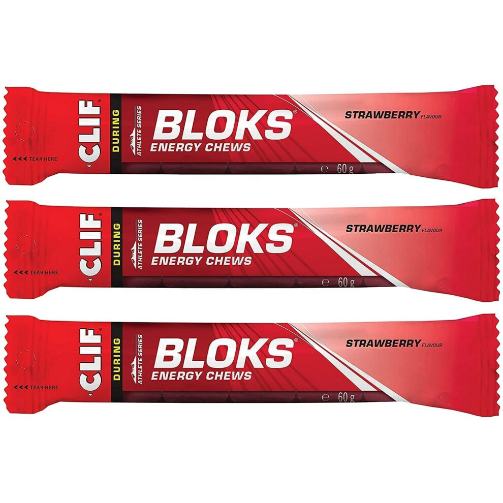 Clif Bar Clif Bloks Energy Chews Strawberry - Sports Supplements, 60 G (Strawberry - 3 Packs)