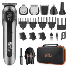 Wolf Mind 14-in-1 Beard Trimmer for Men, Hair Clippers & Electric Shaver with Nose Trimmer, Dual-Speed Motor, LED Display, 90min USB Type-C Rechargeab