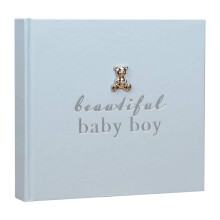 New Baby 50 6'x4' Photo Album with Silver Teddy Attachment - Beautiful Baby Boy