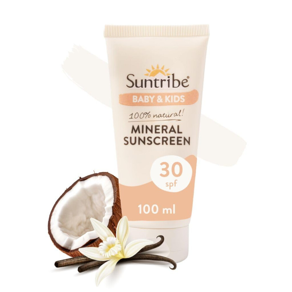 Suntribe Natural Baby & Kids Mineral Sunscreen Spf 30-100 Ml, Organic, Perfume Free - 100% Natural & Reef Safe, Non-Nano Zinc Oxide, Water Resistant