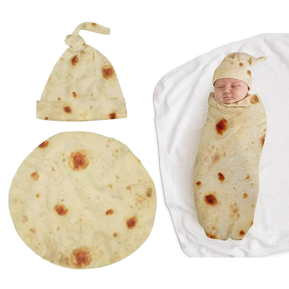 Newborn Baby Wrap Burrito Swaddle Blanket With Hat Set, Soft Tortilla Pattern Blanket Gift For Baby Shower Petyoung