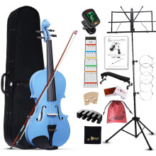 Aileen Viol 4/4 Volledige Maat voor Volwassen Beginners, Blauwe Starter Kit voor Studenten 12+, inclusief Muziekstandaard, Unieke Vingerbord Sticker
