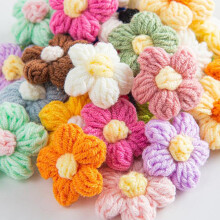 Ewanda store 100Pcs Crocheted Flowers Puff Flowers Handmade for Crafts DIY Headbands Hats