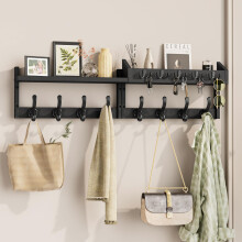 Evermagin 35" Muurkapstok met Plank, 4 in 1 Wandkapstok en Sleutelhouder met 13 Haken