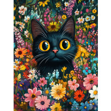 Kit di Arte Diamante Eterkosu Gatto Nero per Adulti, Pittura Diamante Fiori DIY 5D
