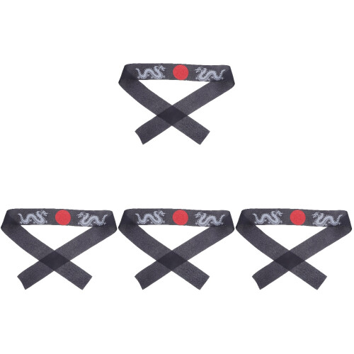 4Pcs Black Japanese Headband Polyester Decorative Karate Accessory 2